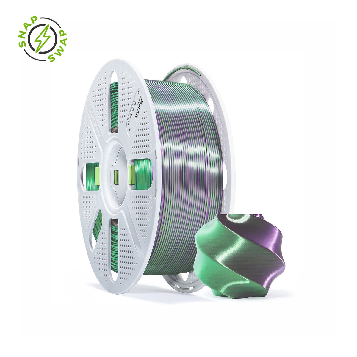 Dual Purple Green MarsWork PLA Silk 1.75mm filament spool, chrome-like glossy finish, pre-tuned for Bambu Lab AMS