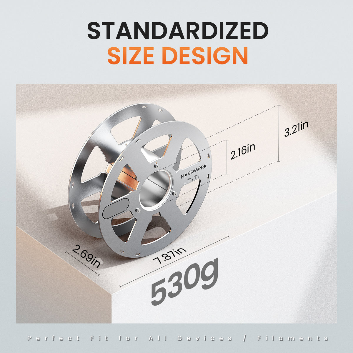 Close-up of the MarsWork Aluminum Reusable Spool with damping bearings and an aluminum-alloy body for smooth rotation.
