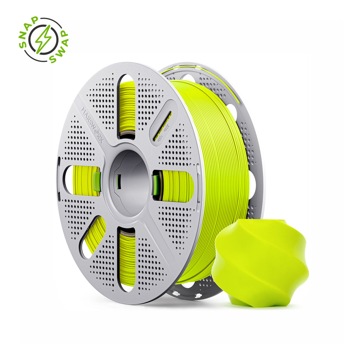 Bright Green MarsWork PLA Basic 1.75mm filament on quick-swap spool, triple-dried, pre-tuned for Bambu Lab AMS