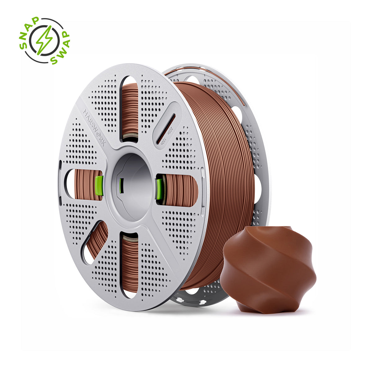 Brown MarsWork PLA Basic 1.75mm filament on quick-swap spool, triple-dried, pre-tuned for Bambu Lab AMS
