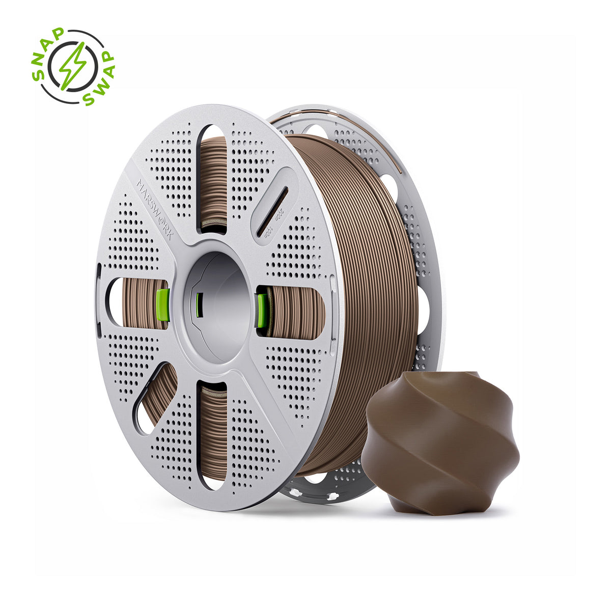 Cocoa Brown MarsWork PLA Basic 1.75mm filament on quick-swap spool, triple-dried, pre-tuned for Bambu Lab AMS