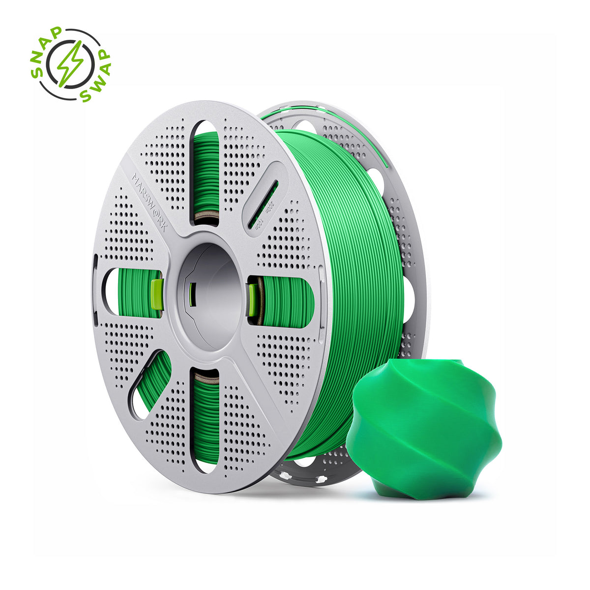 Green MarsWork PLA Basic 1.75mm filament on quick-swap spool, triple-dried, pre-tuned for Bambu Lab AMS