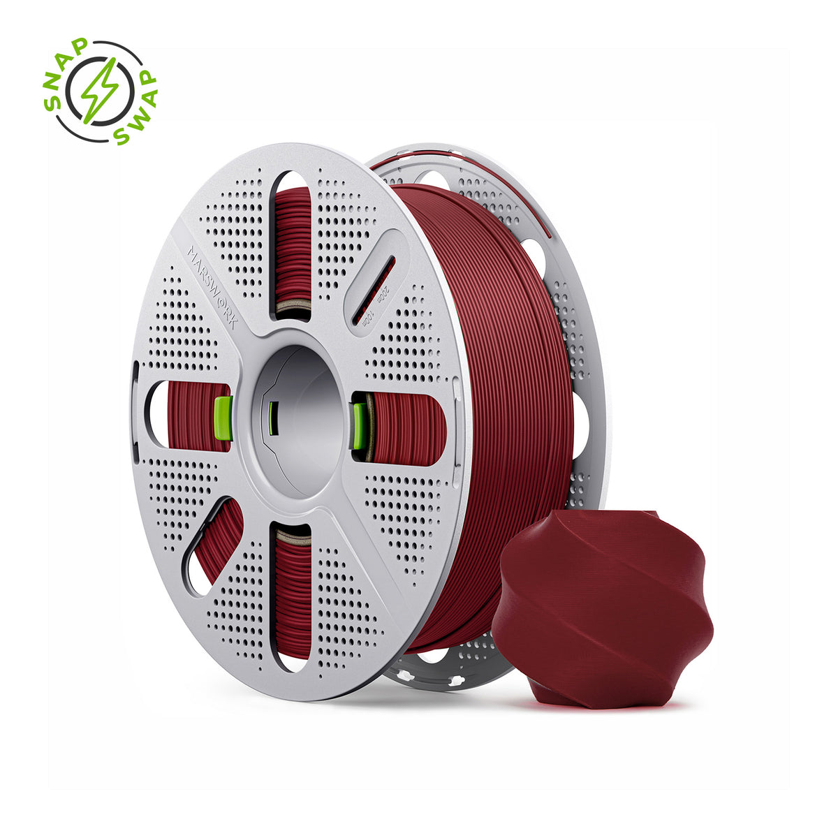 Maroon Red MarsWork PLA Basic 1.75mm filament on quick-swap spool, triple-dried, pre-tuned for Bambu Lab AMS