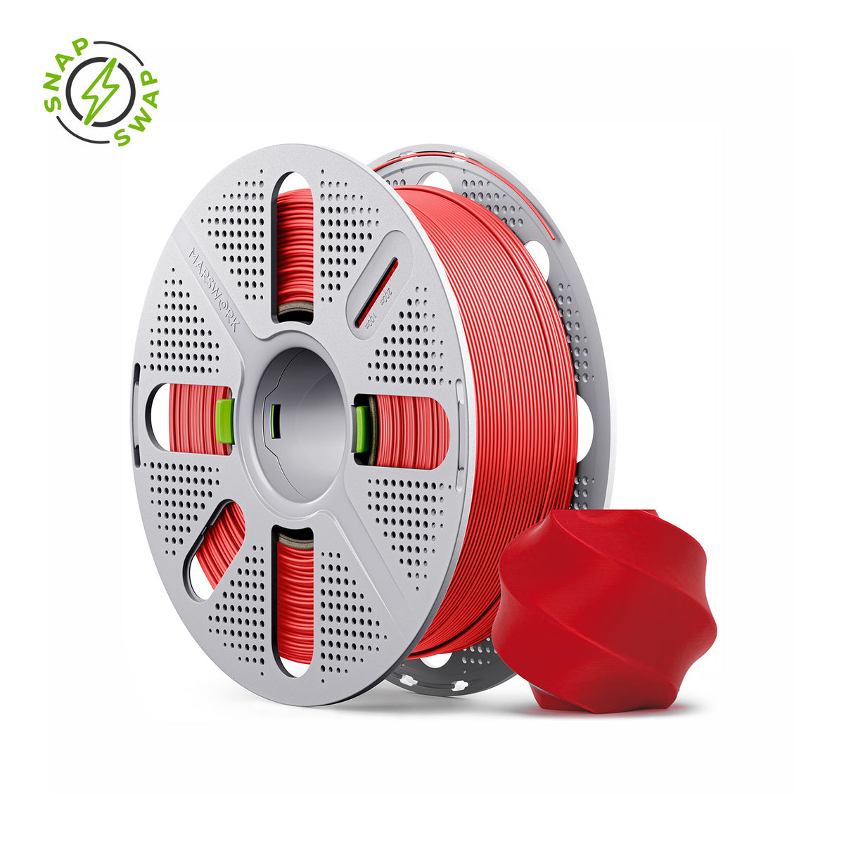 Red MarsWork PLA Basic 1.75mm filament on quick-swap spool, triple-dried, pre-tuned for Bambu Lab AMS