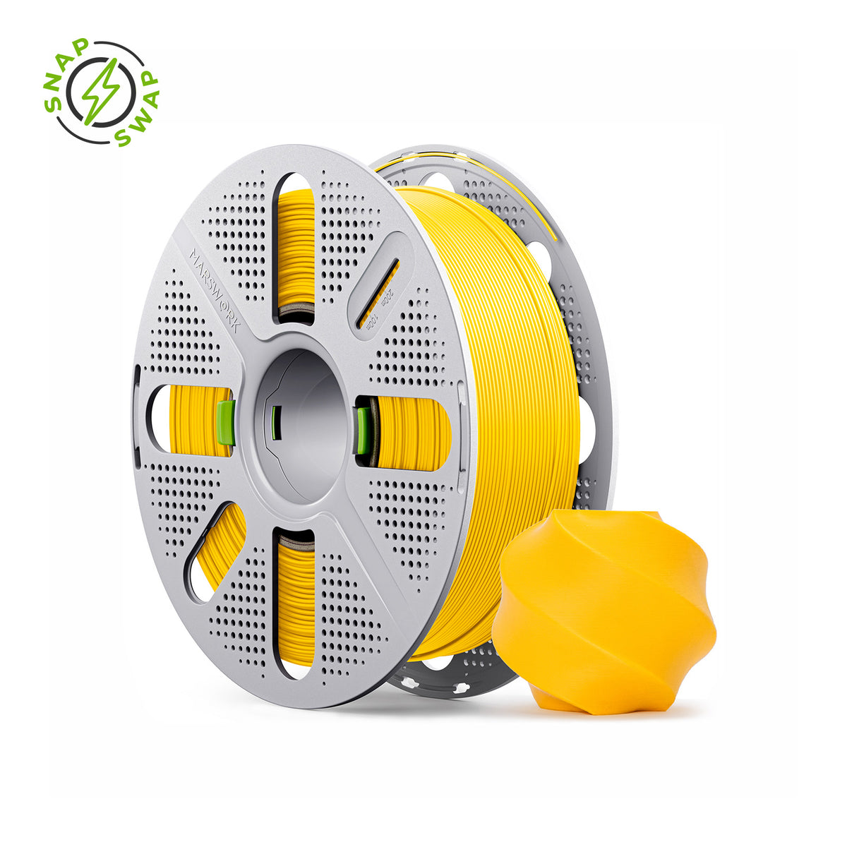 Sunflower Yellow MarsWork PLA Basic 1.75mm filament on quick-swap spool, triple-dried, pre-tuned for Bambu Lab AMS