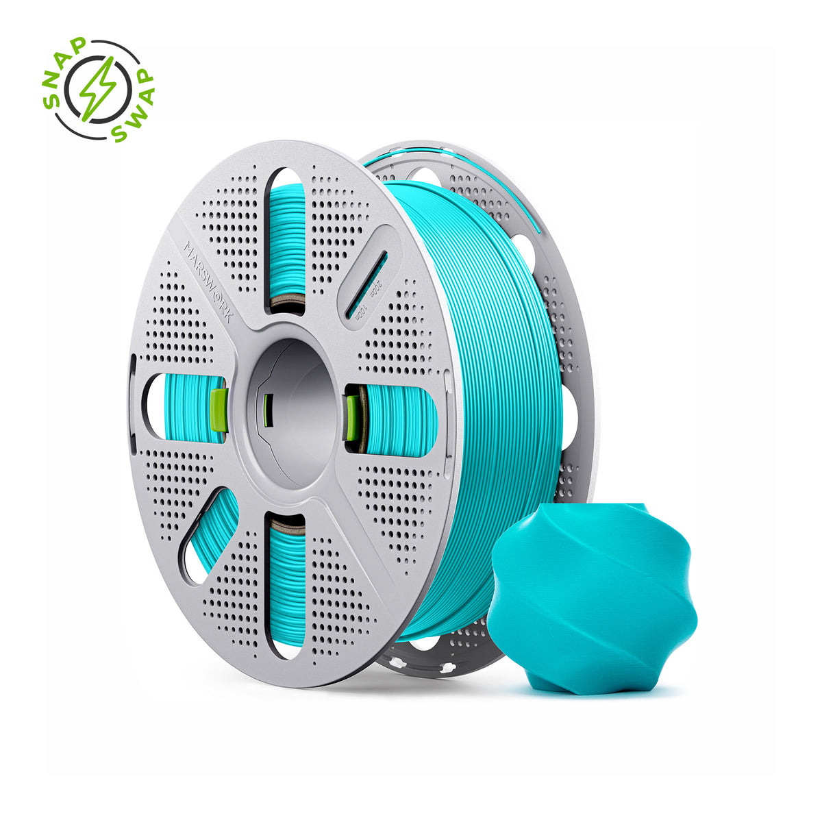 Turquoise MarsWork PLA Basic 1.75mm filament on quick-swap spool, triple-dried, pre-tuned for Bambu Lab AMS