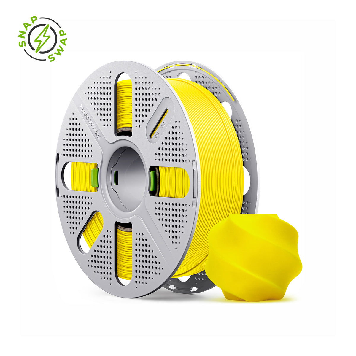 Yellow MarsWork PLA Basic 1.75mm filament on quick-swap spool, triple-dried, pre-tuned for Bambu Lab AMS