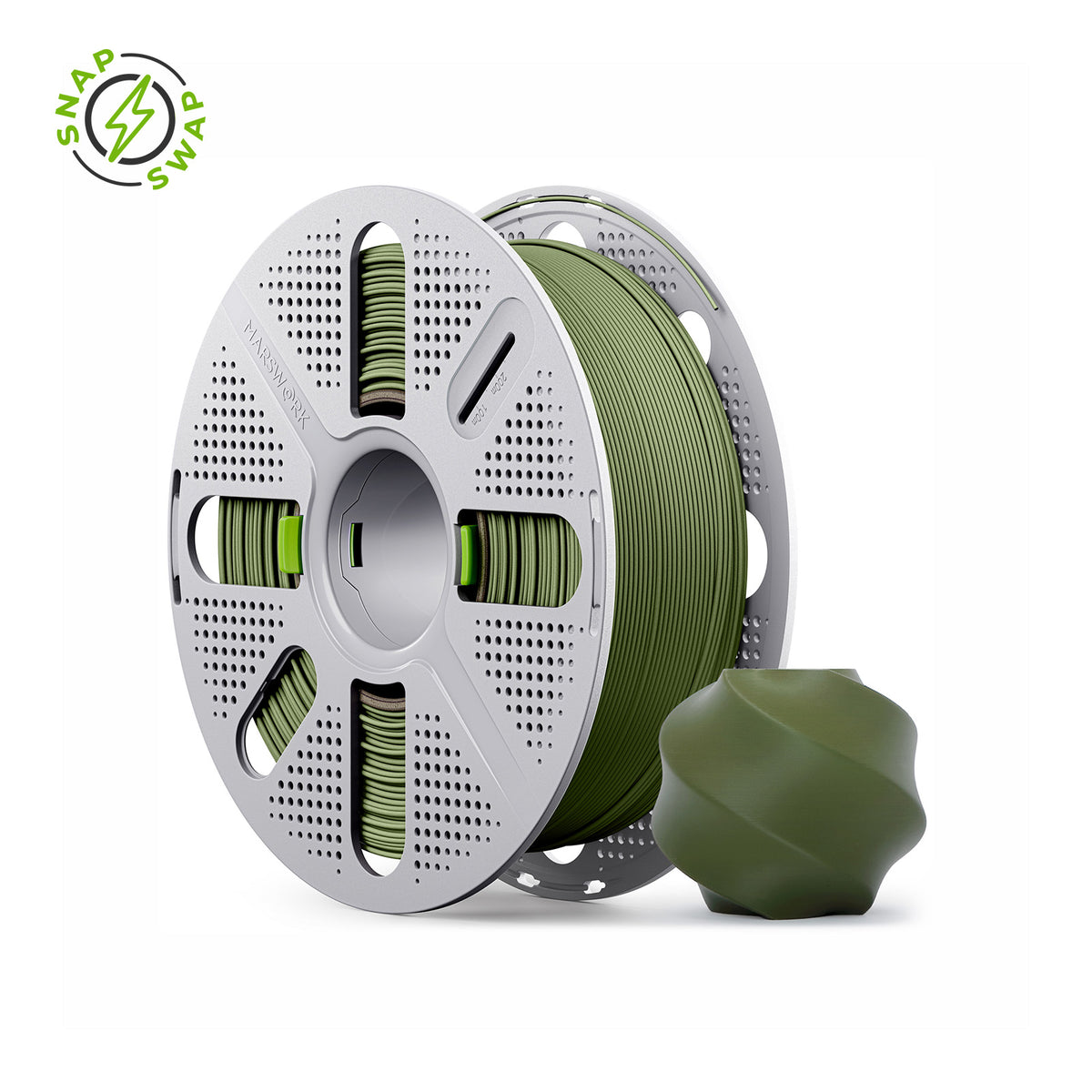 Dark Green MarsWork PLA Matte 1.75mm spool, smooth matte finish hides layer lines, pre-tuned for Bambu Lab AMS