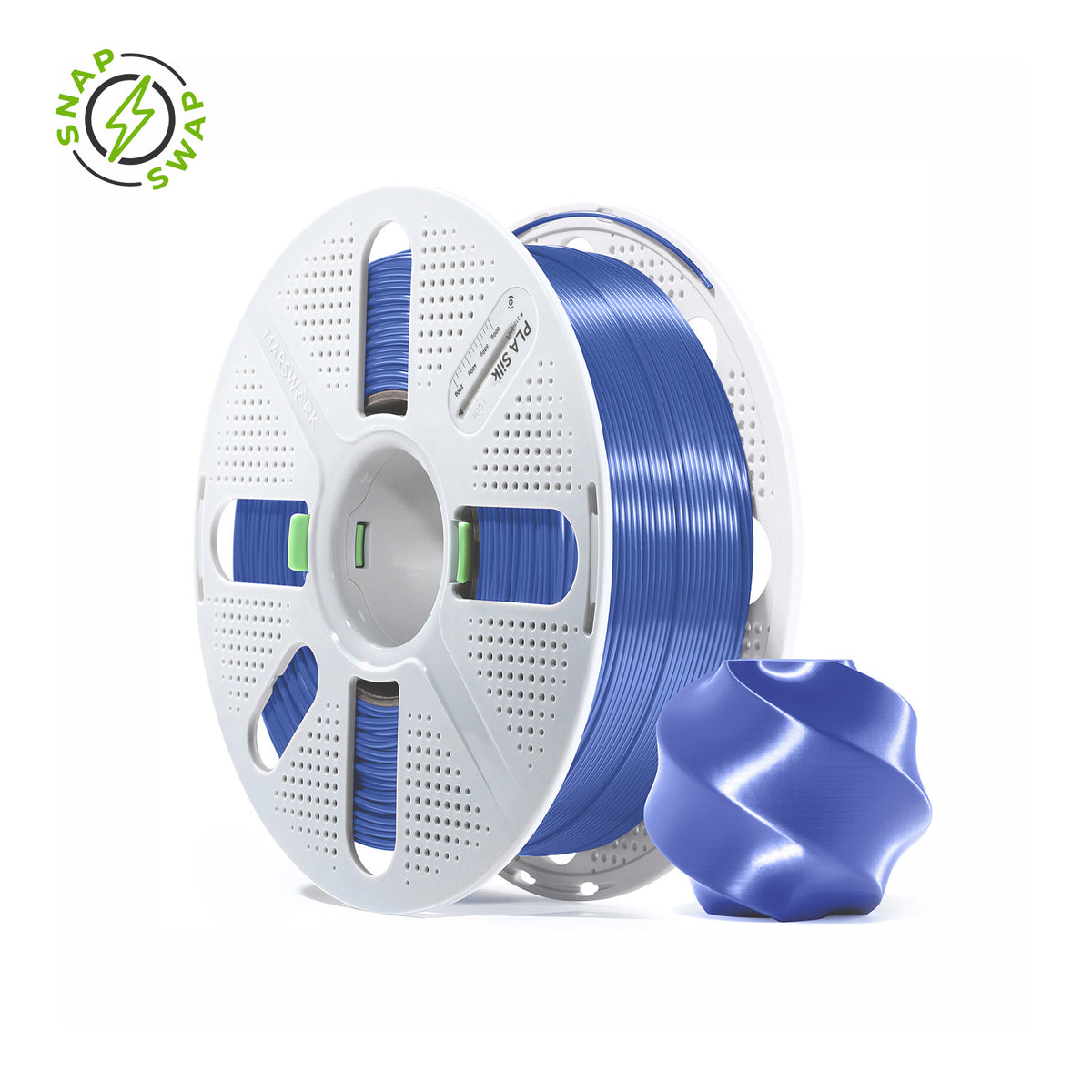 Blue MarsWork PLA Silk 1.75mm filament spool, chrome-like glossy finish, pre-tuned for Bambu Lab AMS