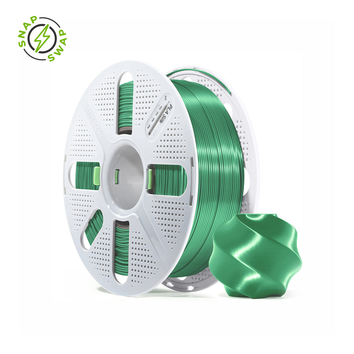 Candy Green MarsWork PLA Silk 1.75mm filament spool, chrome-like glossy finish, pre-tuned for Bambu Lab AMS