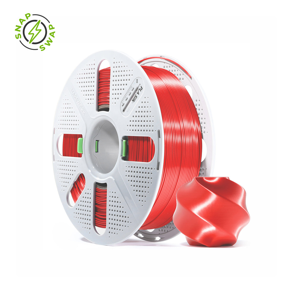 Candy Red MarsWork PLA Silk 1.75mm filament spool, chrome-like glossy finish, pre-tuned for Bambu Lab AMS