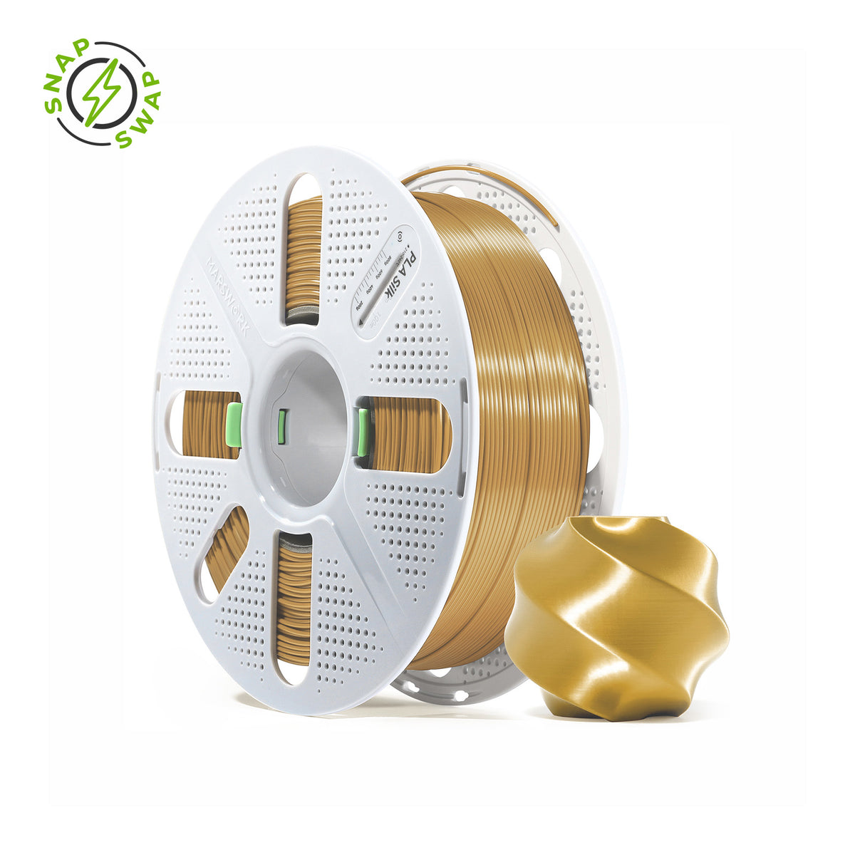 Dark Gold MarsWork PLA Silk 1.75mm filament spool, chrome-like glossy finish, pre-tuned for Bambu Lab AMS