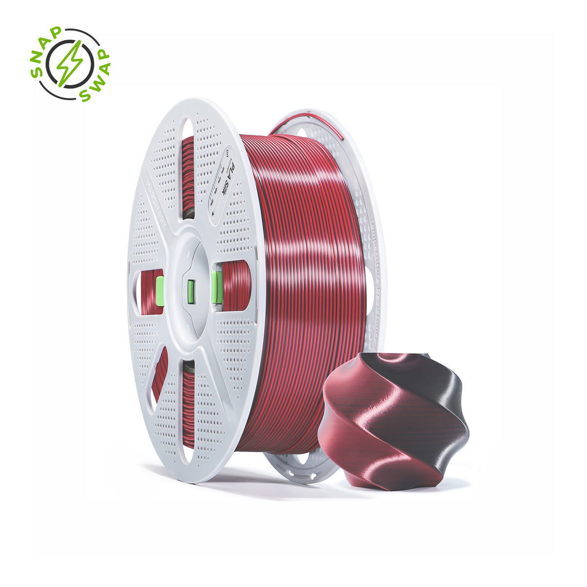 Dual Black Red MarsWork PLA Silk 1.75mm filament spool, chrome-like glossy finish, pre-tuned for Bambu Lab AMS
