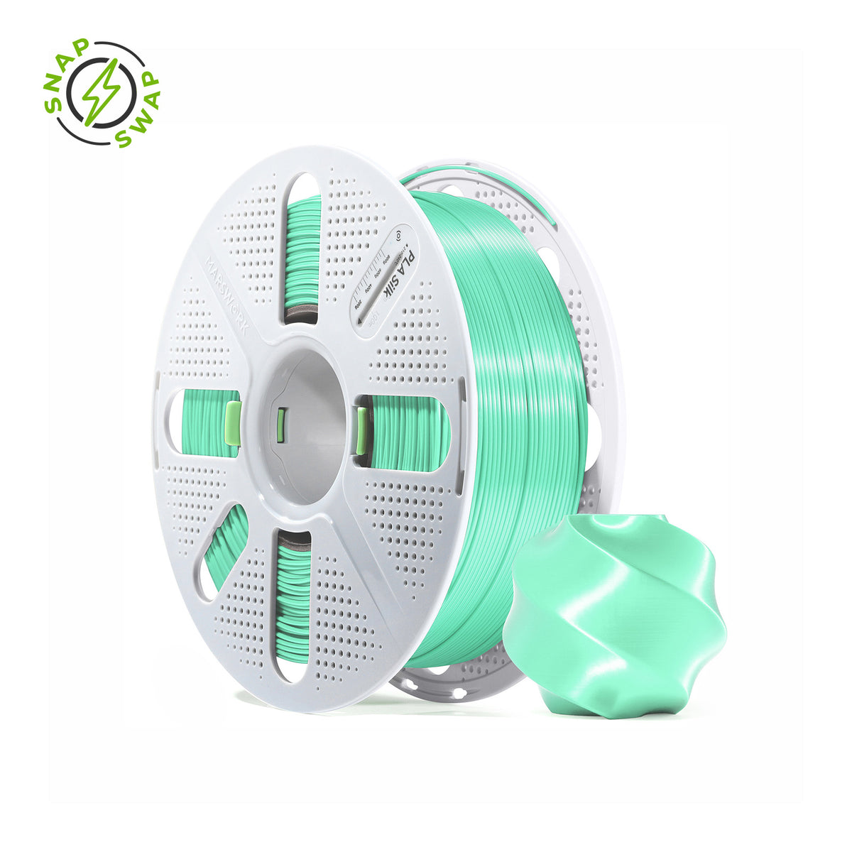 Mint Green MarsWork PLA Silk 1.75mm filament spool, chrome-like glossy finish, pre-tuned for Bambu Lab AMS