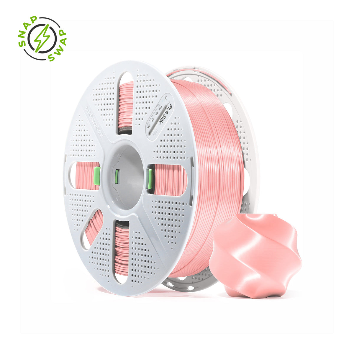 Pink MarsWork PLA Silk 1.75mm filament spool, chrome-like glossy finish, pre-tuned for Bambu Lab AMS