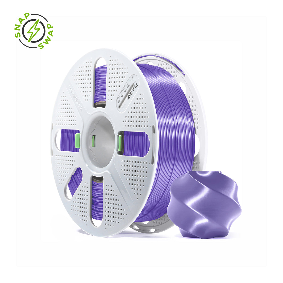 Purple MarsWork PLA Silk 1.75mm filament spool, chrome-like glossy finish, pre-tuned for Bambu Lab AMS
