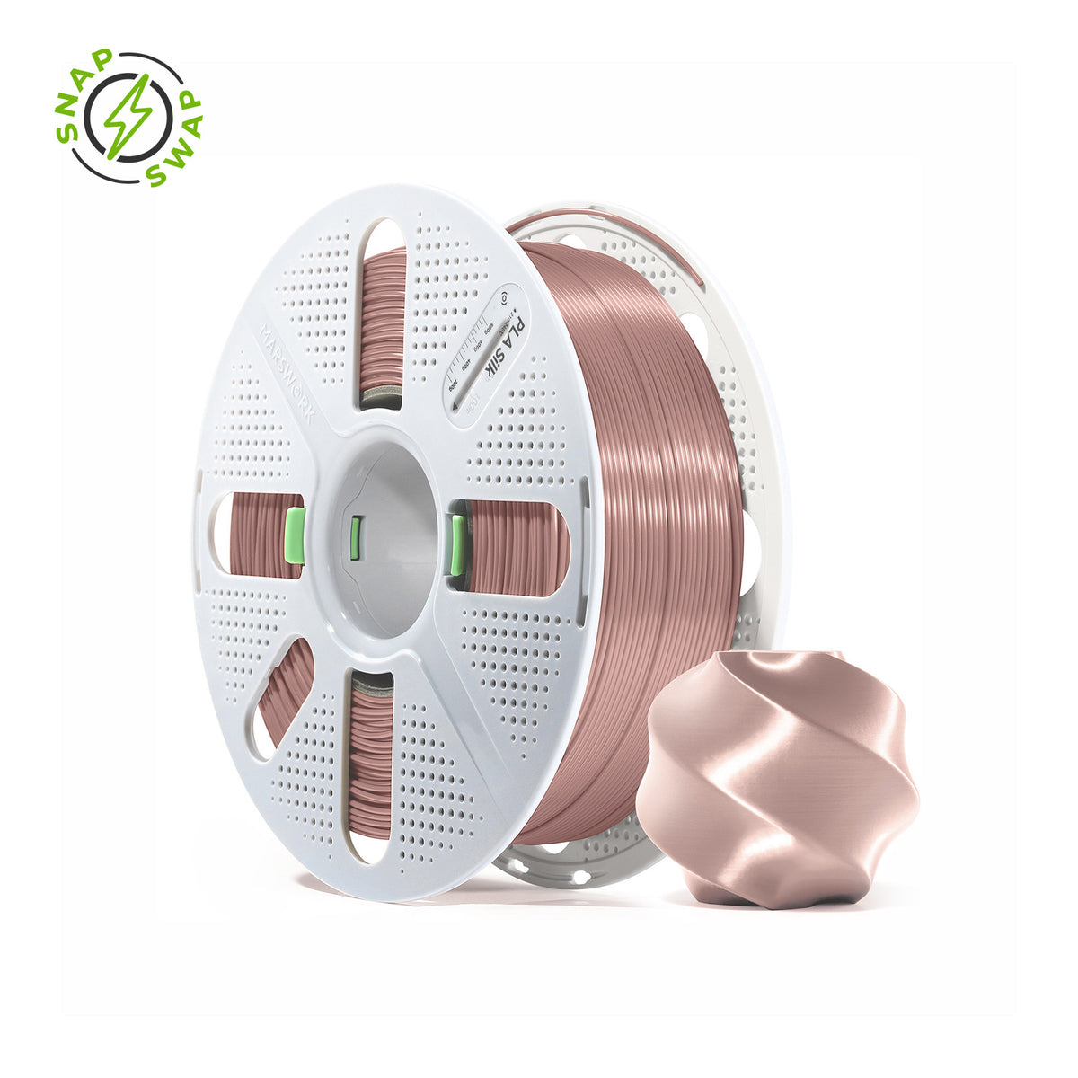 Rose Gold MarsWork PLA Silk 1.75mm filament spool, chrome-like glossy finish, pre-tuned for Bambu Lab AMS