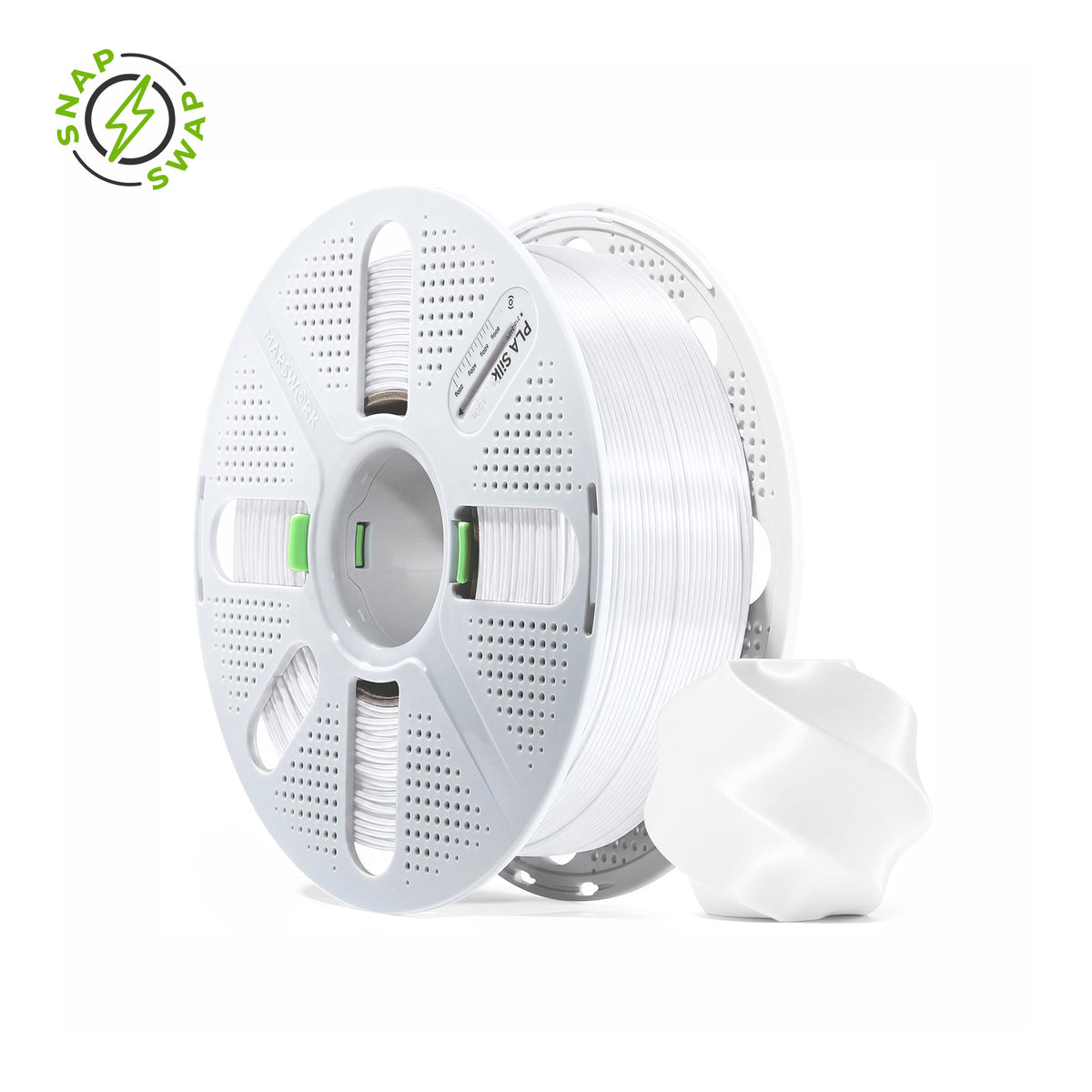 White MarsWork PLA Silk 1.75mm filament spool, chrome-like glossy finish, pre-tuned for Bambu Lab AMS