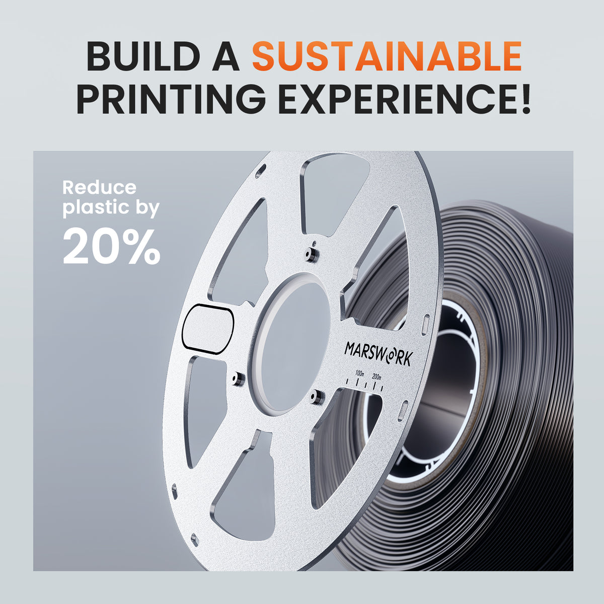 MarsWork Aluminum Reusable Spool designed for repeated use with filament refills to reduce disposable spool waste.